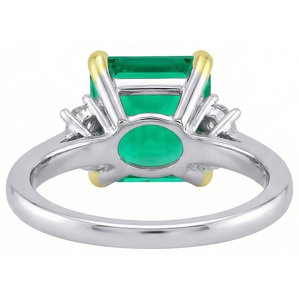 Asscher Edler Smaragd Ring in Bicolor 14K Gold – Draufsicht