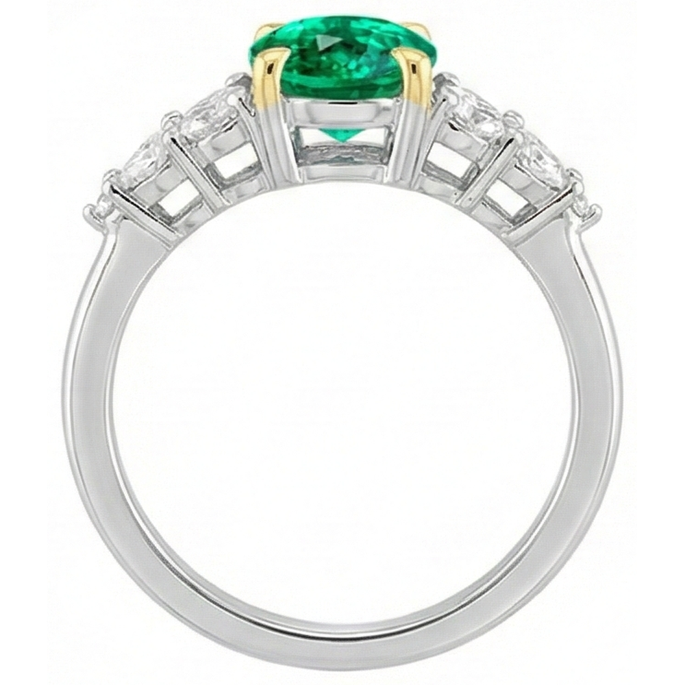 Kolumbianischer Smaragd Oval-Schliff Schmuckstein-Ring in Bicolor 14K Gold – Rückansicht