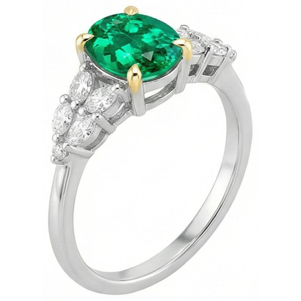 Schmuckstein-Ring Bicolor 14K Gold mit Kolumbianischer Smaragd – Detailansicht