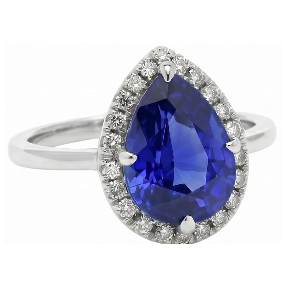 Farbstein-Ring 14K Weißgold mit Kornblumenblauer Saphir – Frontansicht