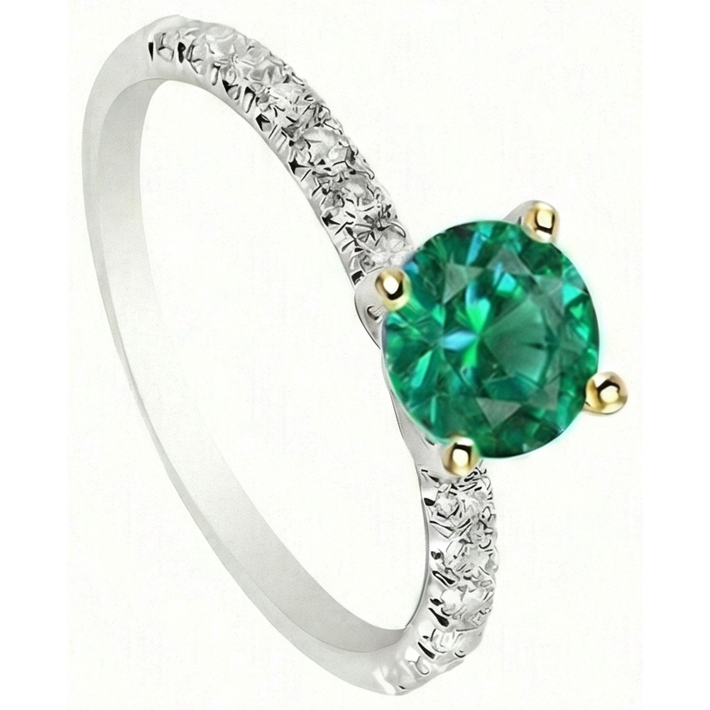Smaragd Edelstein-Ring 1,50-Karat Zweifarbiges 14K Gold – Schrägansicht