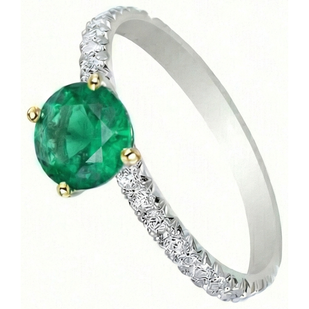 Edler Smaragd Rund-Brillant Farbstein-Ring in 14 Karat Zweifarbig Gold – Draufsicht