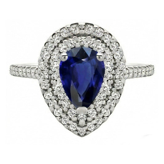 Royalblauer Saphir Edelstein-Ring 3,50-Karat 14 Karat Weißgold – Frontansicht