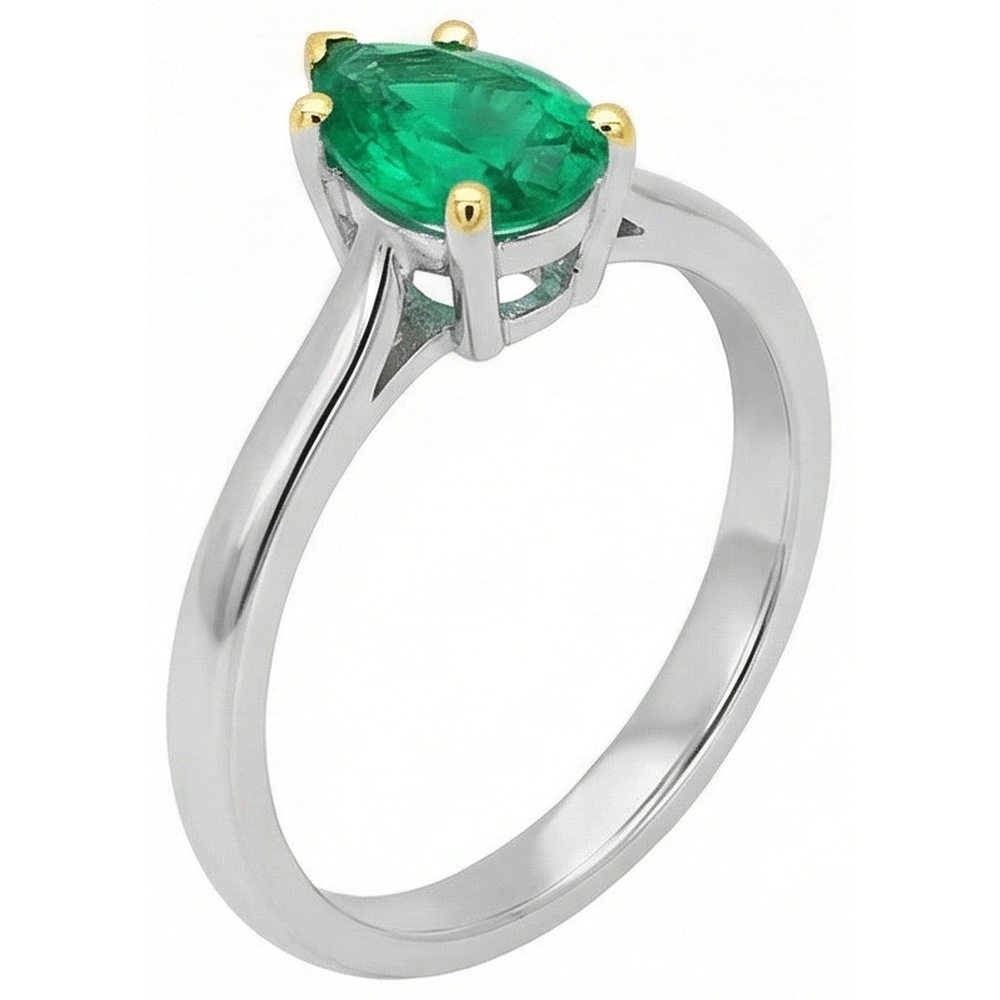 Echter Smaragd Farbstein-Ring 2 Karat Zweifarbiges 14K Gold – Rückansicht