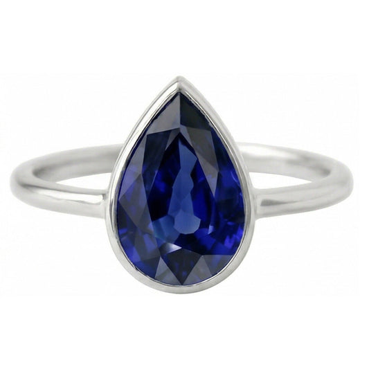 Naturreiner Royalblauer Saphir Farbstein-Ring 1,50 Karat 14K Weißgold – Frontansicht