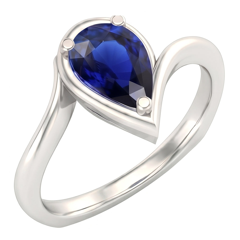 Birnen-Schliff Kornblumenblauer Saphir Ring in White Gold – Hauptansicht