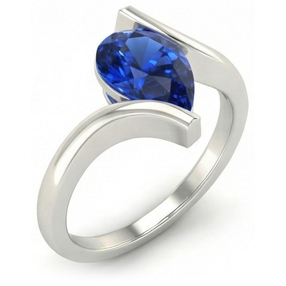 Farbstein-Ring 14K Weißgold mit Kornblumenblauer Saphir – Frontansicht