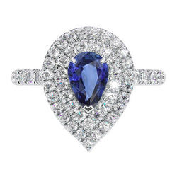 Luxuriöser Blauer Saphir Edelstein-Ring – 4 Karat 14K Weißgold