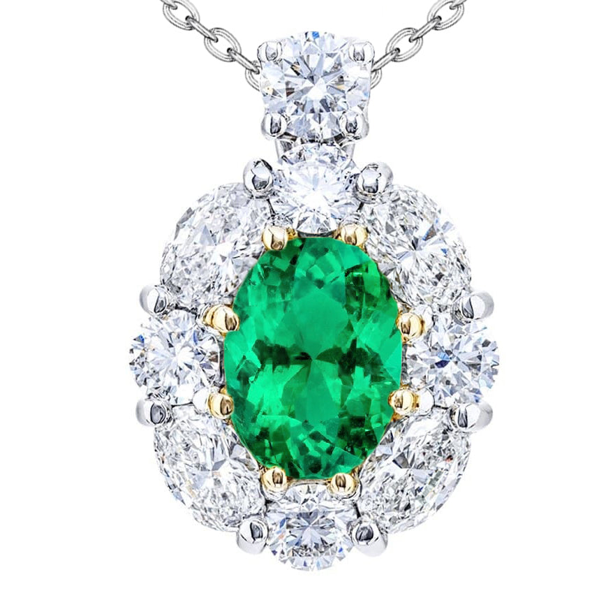 Natürlicher Smaragd Stein-Halskette 6 Karat Bicolor 14K Gold – Hauptansicht