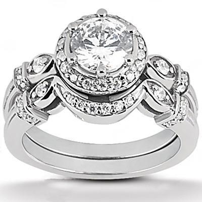 Natürliche Diamant-Verlobungs-Halo-Ring-Band-Set 1,45 Karat Weißgold 14K