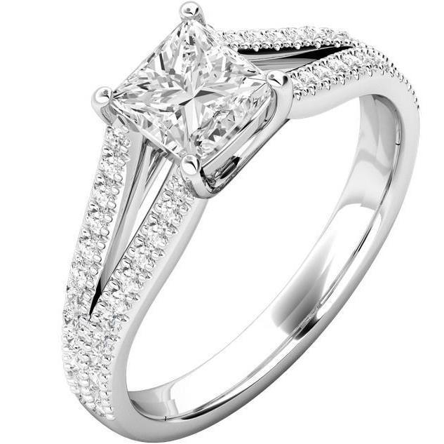 Natürliche Diamant-Verlobungsring mit geteiltem Schaft 3,90 Karat Prinzessin & Runden