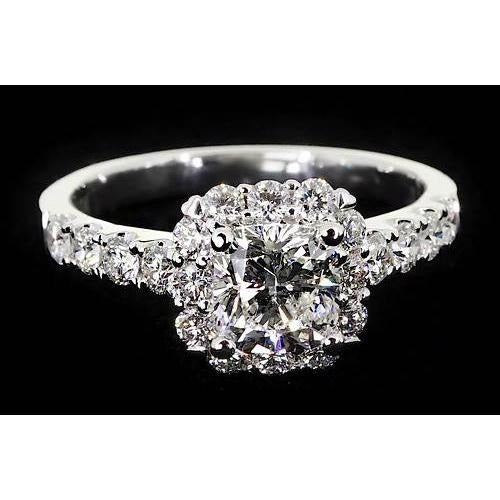 Natürliche Kissen Diamant Verlobung Ring Halo 2 Karat Weiß Gold 14K