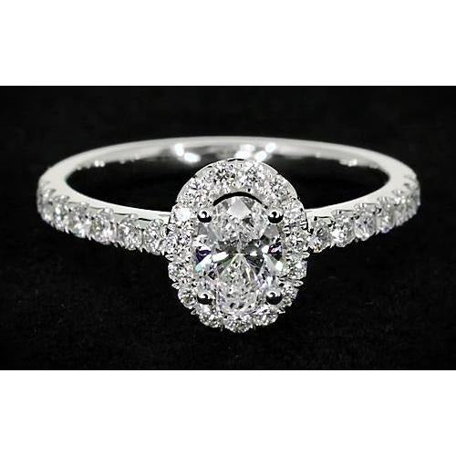 Natürliche Oval Diamant Verlobung Ring 1,32 Karat Halo Weiß Gold 14K