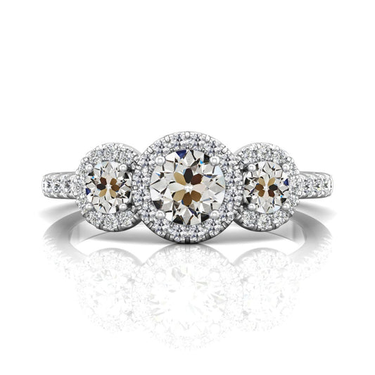 Natürliche Runder Altschliff Diamant Halo Ehering 3 Steine Stil 6 Karat