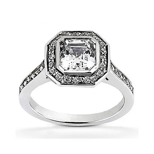 Natürlicher 1-Karat-Bezel-Asscher-Diamant-Halo-Ring