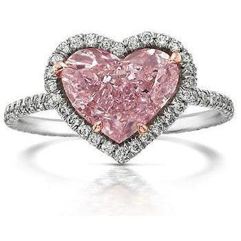 Natürlicher 3,35 Karat herzförmiger rosafarbener Saphir- und runder kleiner Diamant-Edelsteinring