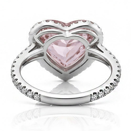 Natürlicher 3,35 Karat herzförmiger rosafarbener Saphir- und runder kleiner Aus der Erde Abgebauter Natürlicher Diamant-Edelsteinring