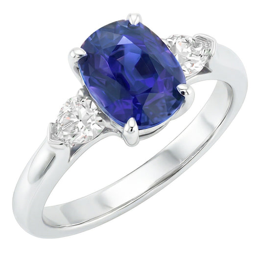 Natürlicher Diamant ( nicht im Labor gezüchtet ) 3 Stein Birne & Oval Blauer Saphir Ring 3 Karat Damenschmuck