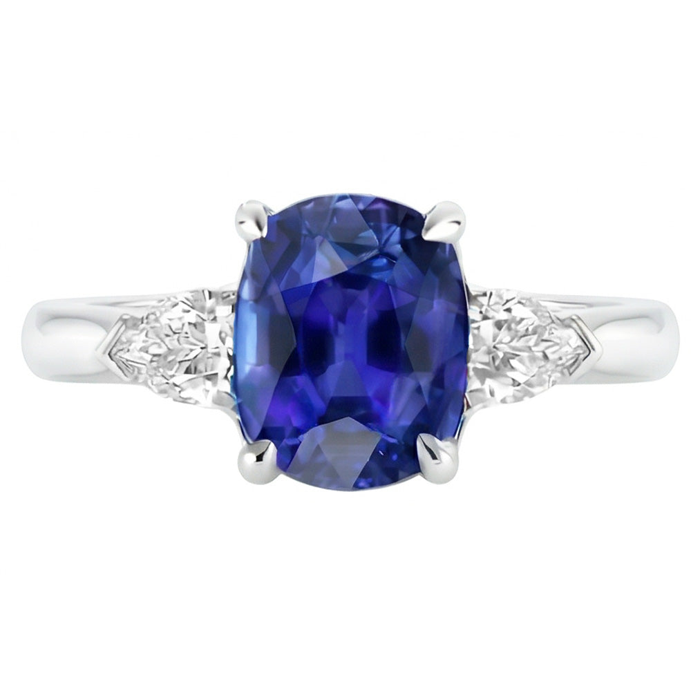Natürlicher Diamant ( nicht im Labor gezüchtet ) 3 Stein Birne & Oval Blauer Saphir Ring 3 Karat Damenschmuck