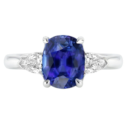 Natürlicher Diamant ( nicht im Labor gezüchtet ) 3 Stein Birne & Oval Blauer Saphir Ring 3 Karat Damenschmuck