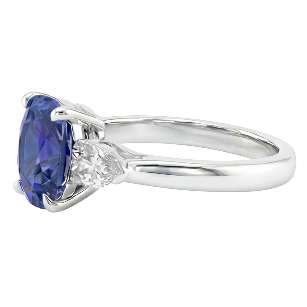 Natürlicher Diamant ( nicht im Labor gezüchtet ) 3 Stein Birne & Oval Blauer Saphir Ring 3 Karat Damenschmuck