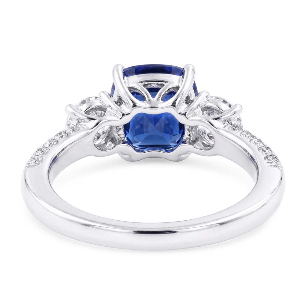 Natürlicher Diamant ( nicht im Labor gezüchtet ) 3 Steine Stil Kissen Sri Lanka Saphir Ring 3,50 Karat