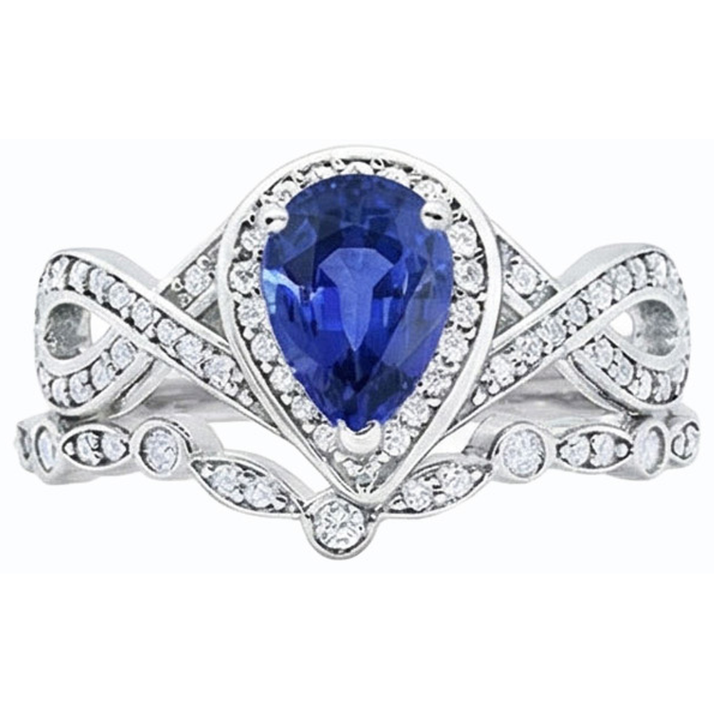 Natürlicher Diamant ( nicht im Labor gezüchtet ) Ceylon Saphir Ehering Set Crown Style 3,50 Karat