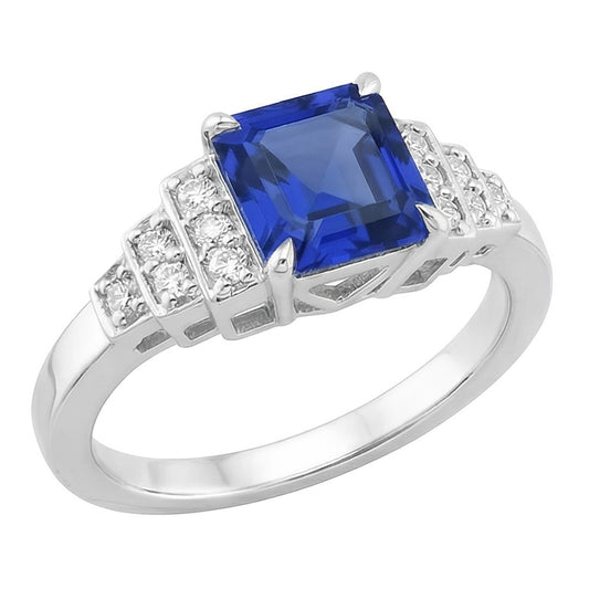 Natürlicher Diamant ( nicht im Labor gezüchtet ) Fancy Ring Asscher Schliff Saphir Edelstein 3 Karat Zinken Set