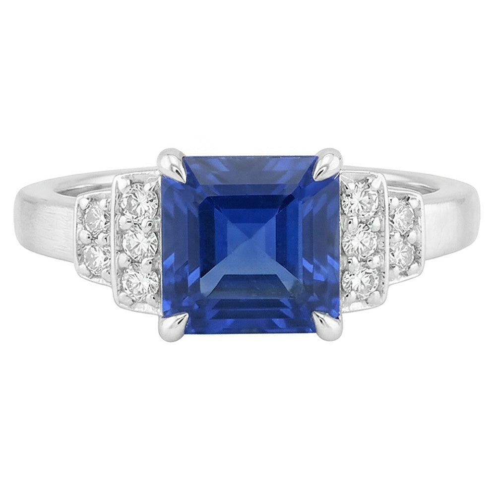 Natürlicher Diamant ( nicht im Labor gezüchtet ) Fancy Ring Asscher Schliff Saphir Edelstein 3 Karat Zinken Set