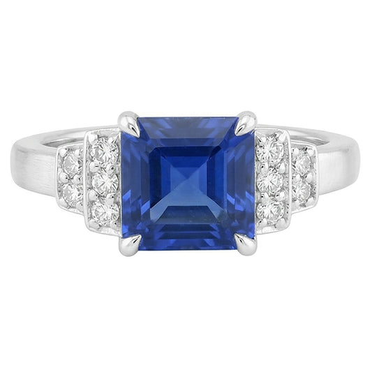 Natürlicher Diamant ( nicht im Labor gezüchtet ) Fancy Ring Asscher Schliff Saphir Edelstein 3 Karat Zinken Set