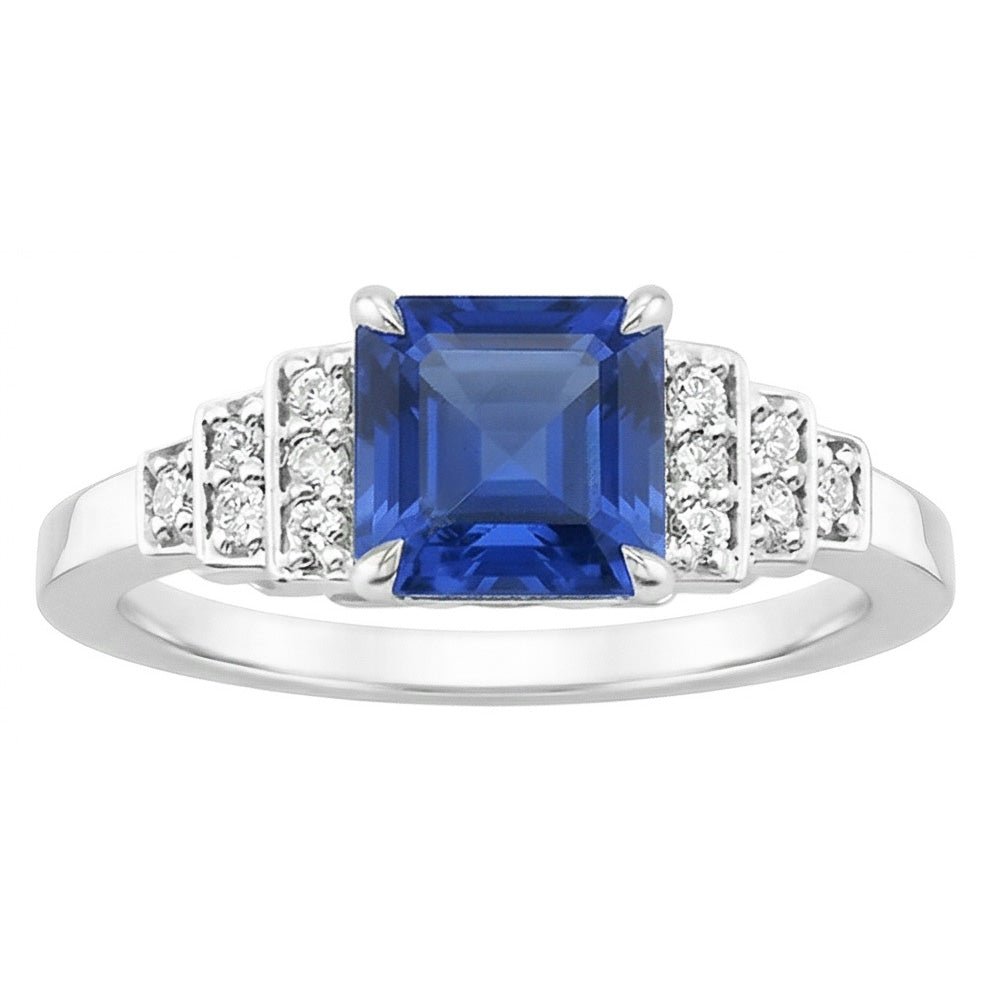 Natürlicher Diamant ( nicht im Labor gezüchtet ) Fancy Ring Asscher Schliff Saphir Edelstein 3 Karat Zinken Set