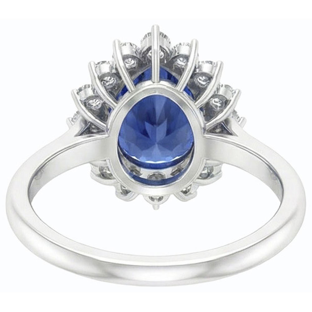 Natürlicher Diamant ( nicht im Labor gezüchtet ) Halo Anniversary Birnenförmiger blauer Saphirring 4,50 Karat