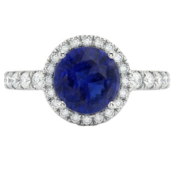 Natürlicher Diamant ( nicht im Labor gezüchtet ) Halo Blue Saphir Edelstein Ring 3,50 Karat Hochzeitsschmuck