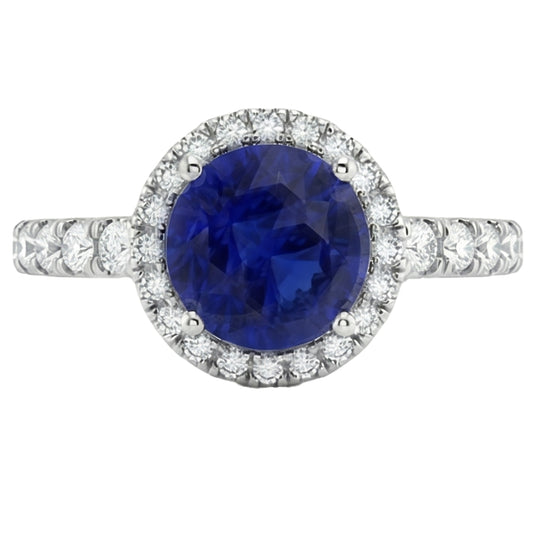 Natürlicher Diamant ( nicht im Labor gezüchtet ) Halo Blue Saphir Edelstein Ring 3,50 Karat Hochzeitsschmuck