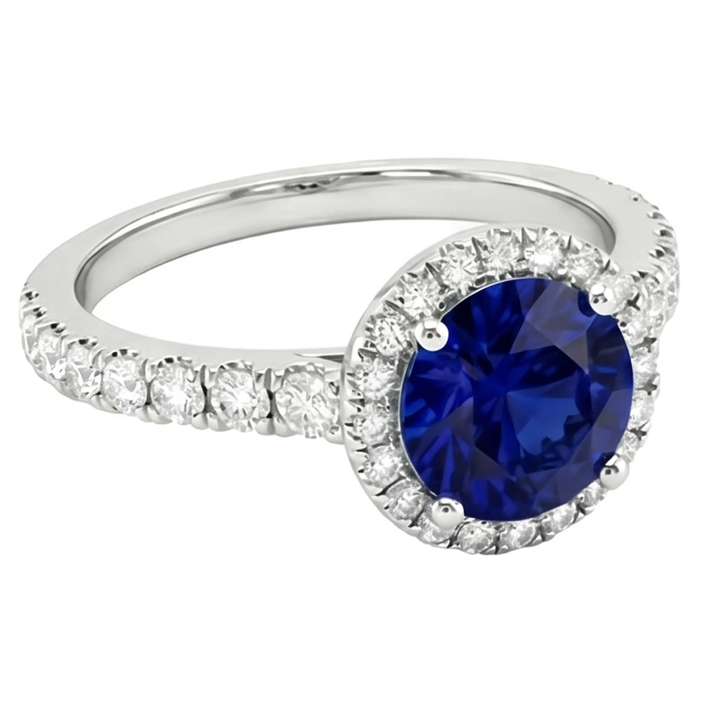 Natürlicher Diamant ( nicht im Labor gezüchtet ) Halo Blue Saphir Edelstein Ring 3,50 Karat Hochzeitsschmuck