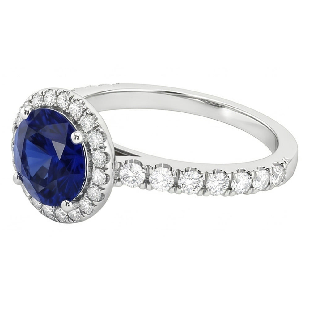 Natürlicher Diamant ( nicht im Labor gezüchtet ) Halo Blue Saphir Edelstein Ring 3,50 Karat Hochzeitsschmuck