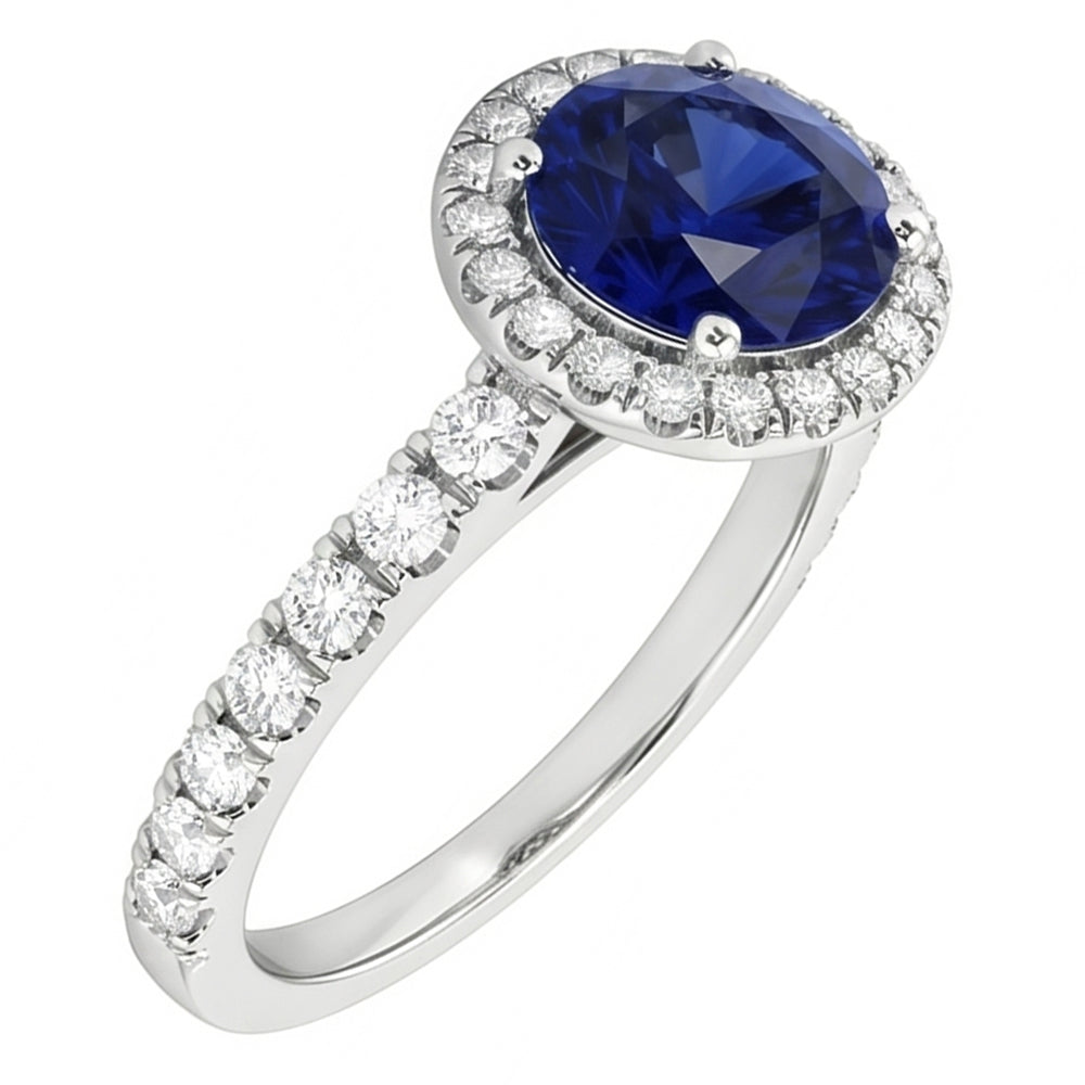 Natürlicher Diamant ( nicht im Labor gezüchtet ) Halo Blue Saphir Edelstein Ring 3,50 Karat Hochzeitsschmuck