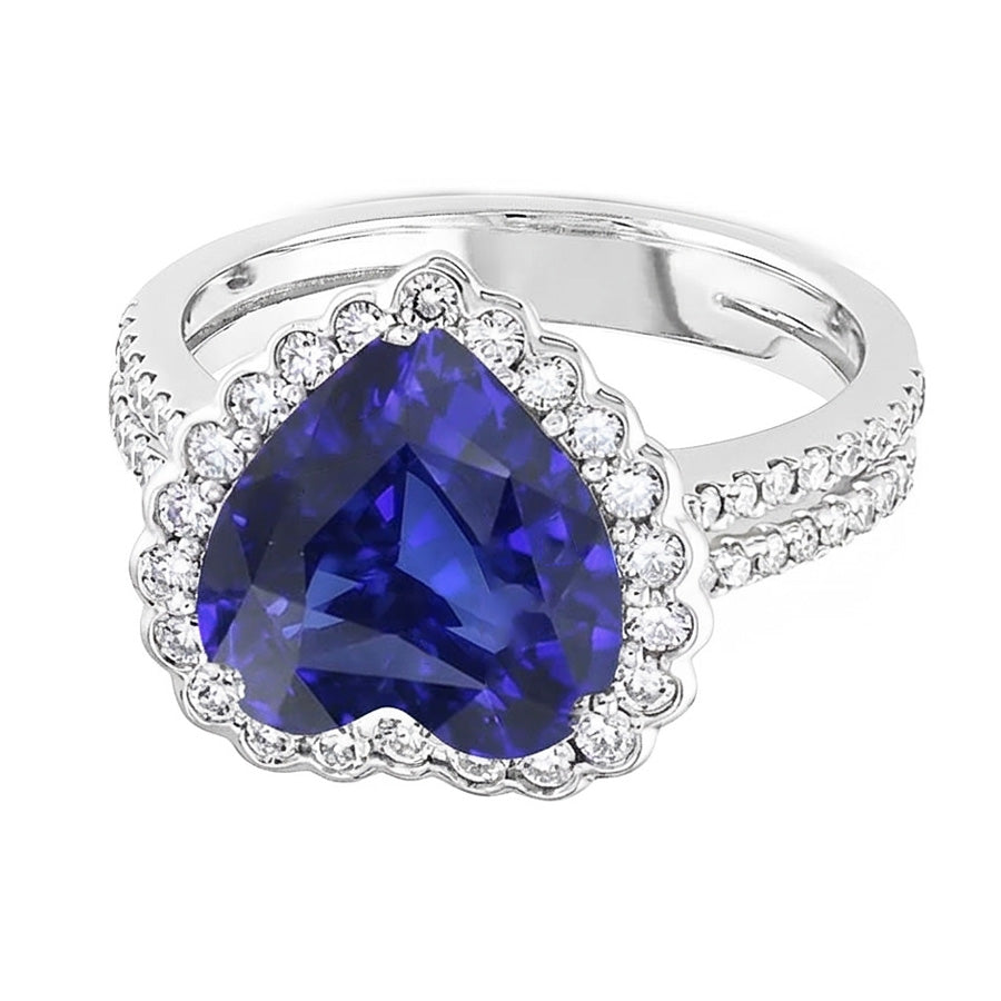 Natürlicher Diamant ( nicht im Labor gezüchtet ) Halo Heart Ceylon Saphir Ring Doppelschaft 5 Karat