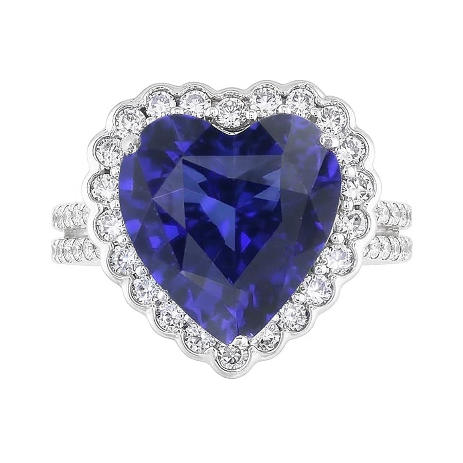 Natürlicher Diamant ( nicht im Labor gezüchtet ) Halo Heart Ceylon Saphir Ring Doppelschaft 5 Karat