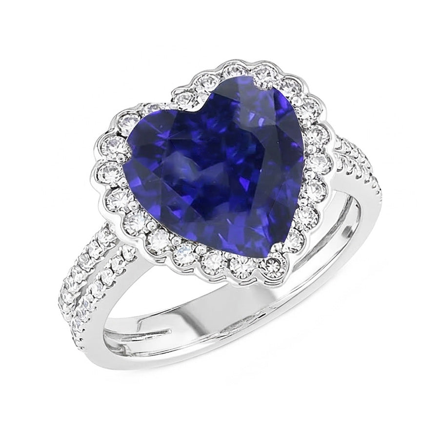 Natürlicher Diamant ( nicht im Labor gezüchtet ) Halo Heart Ceylon Saphir Ring Doppelschaft 5 Karat