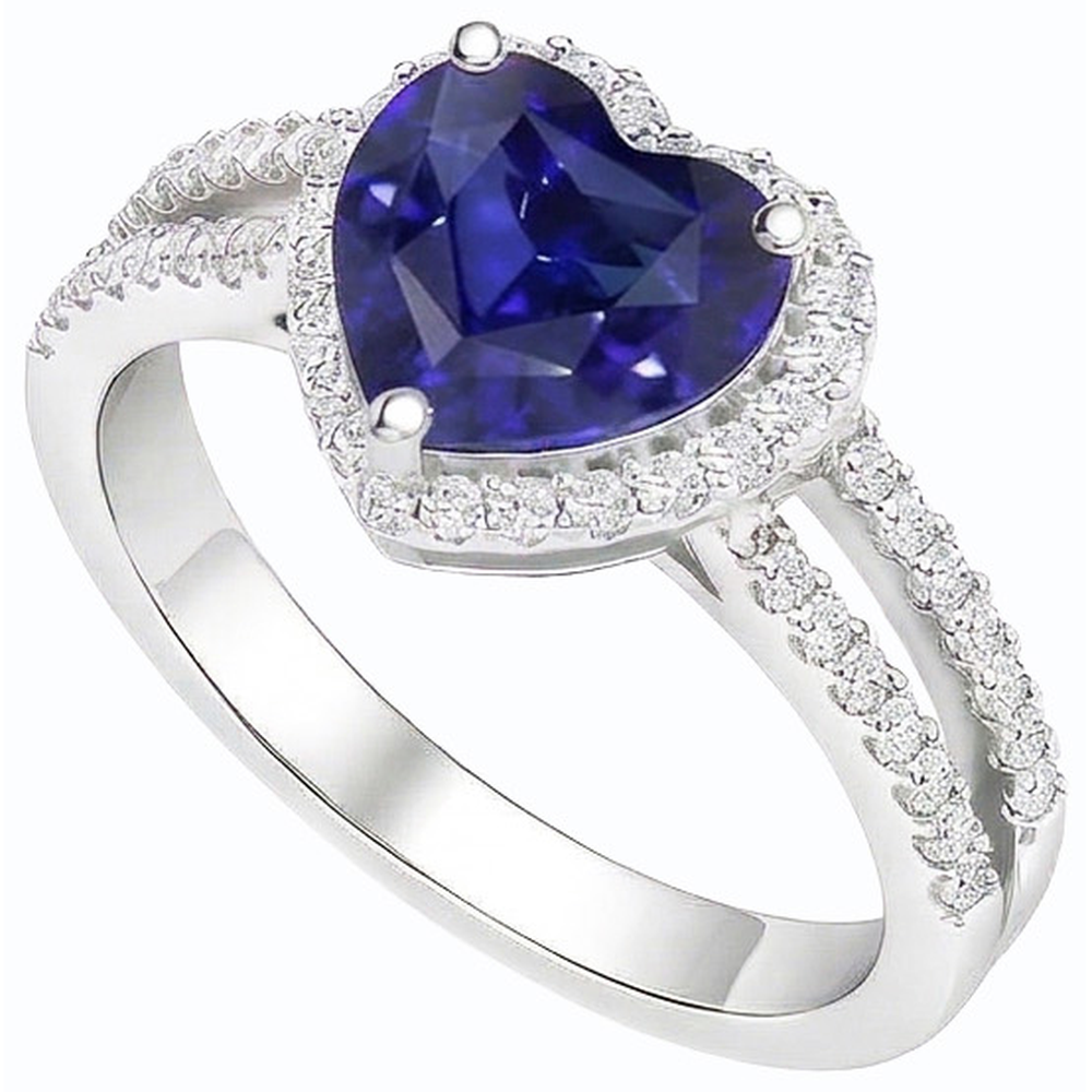 Natürlicher Diamant ( nicht im Labor gezüchtet ) Halo Herzschliff Saphir Ring Doppelschaft 3.50 Karat