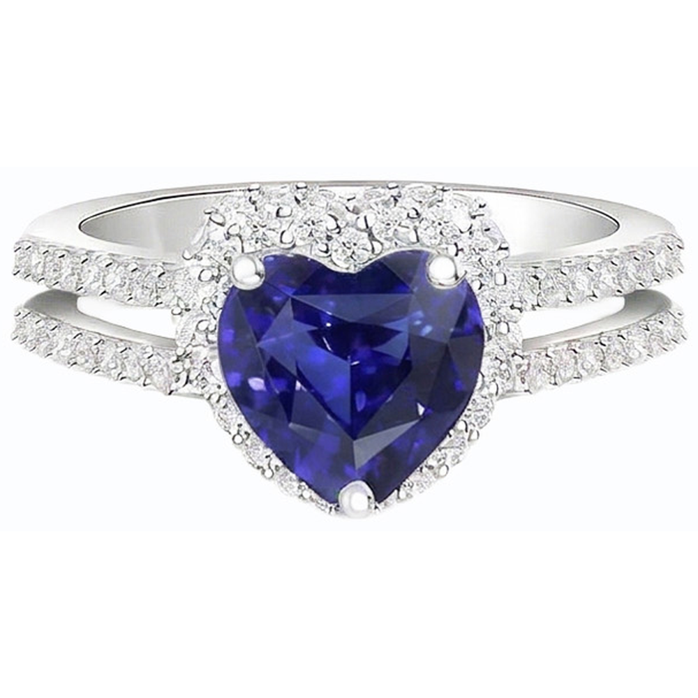 Natürlicher Diamant ( nicht im Labor gezüchtet ) Halo Herzschliff Saphir Ring Doppelschaft 3.50 Karat