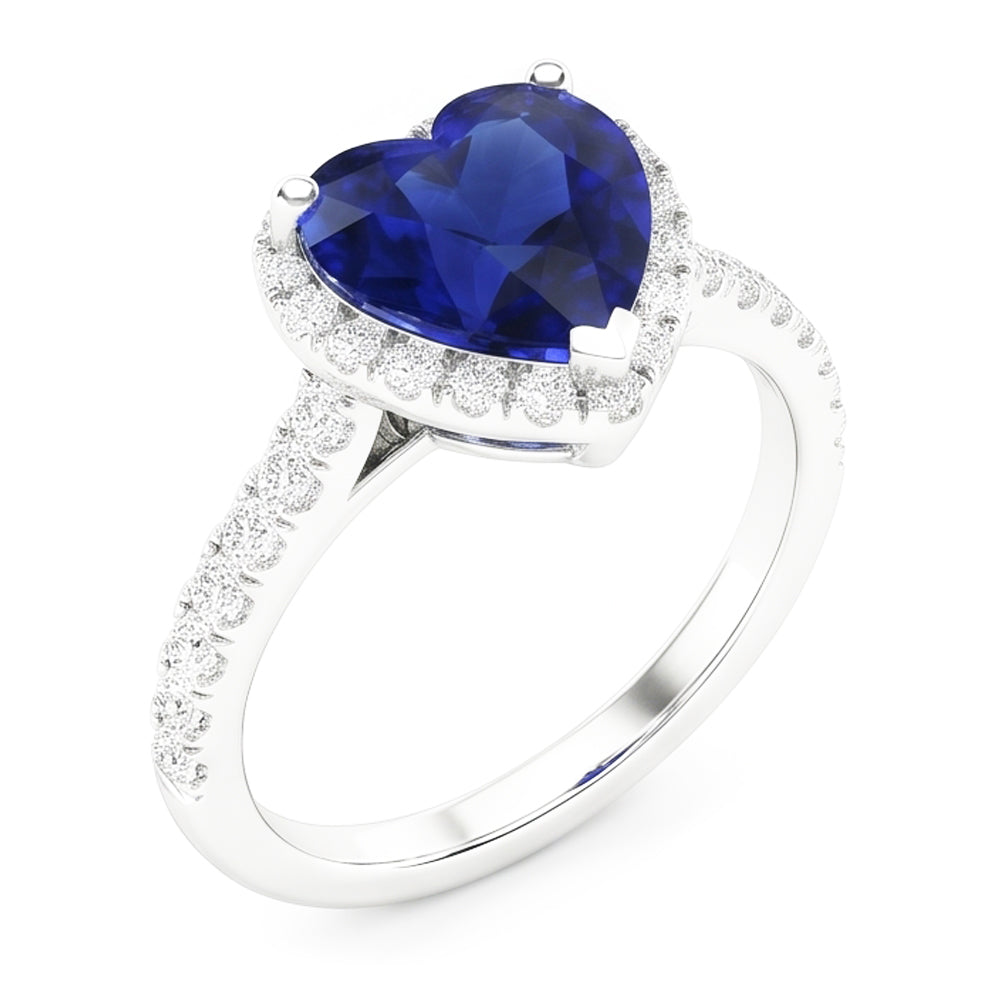 Natürlicher Diamant ( nicht im Labor gezüchtet ) Halo Ring Herz Blauer Saphir 3,50 Karat Weißgold Schmuck
