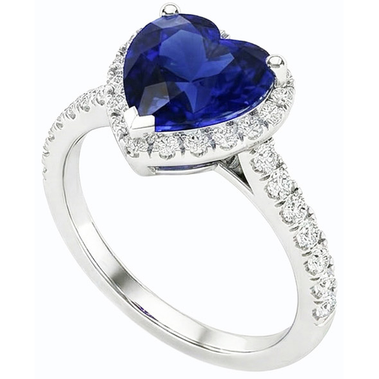 Natürlicher Diamant ( nicht im Labor gezüchtet ) Halo Ring Herz Blauer Saphir 3,50 Karat Weißgold Schmuck