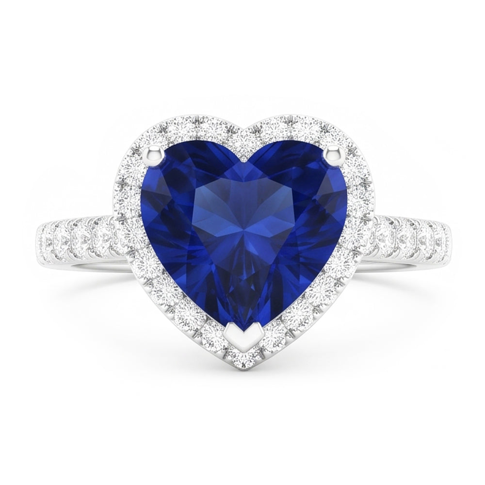Natürlicher Diamant ( nicht im Labor gezüchtet ) Halo Ring Herz Blauer Saphir 3,50 Karat Weißgold Schmuck