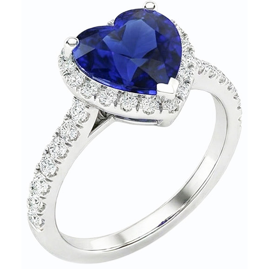 Natürlicher Diamant ( nicht im Labor gezüchtet ) Halo Ring Herz Blauer Saphir 3,50 Karat Weißgold Schmuck