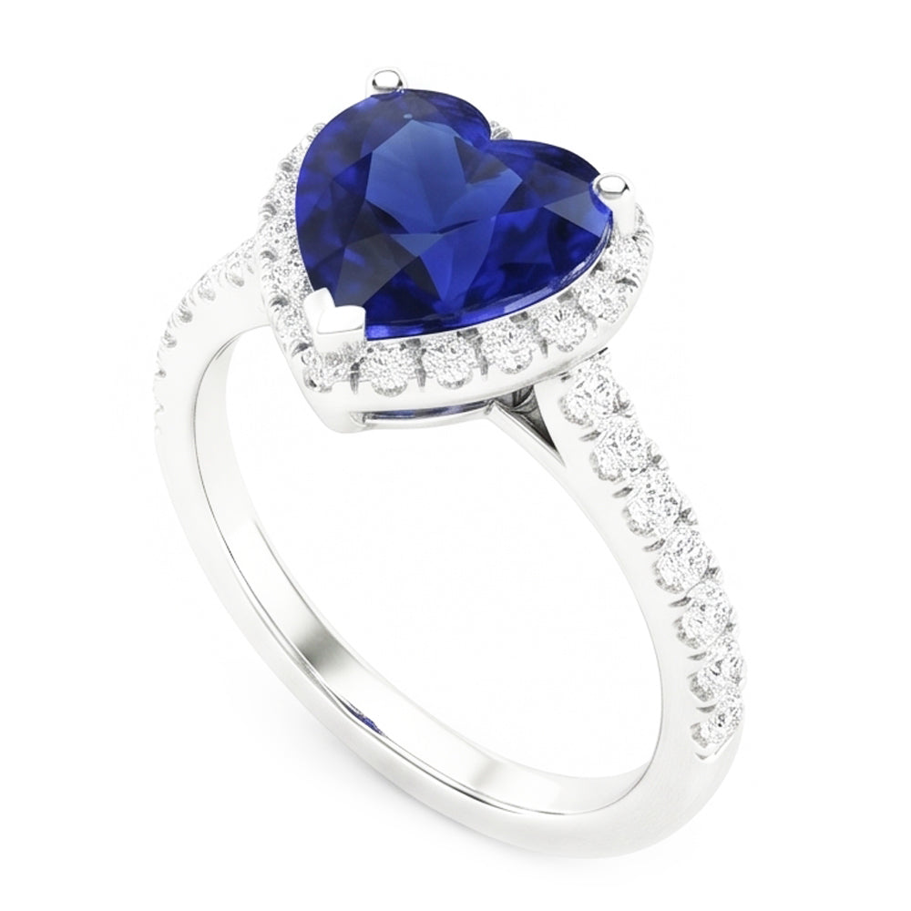 Natürlicher Diamant ( nicht im Labor gezüchtet ) Halo Ring Herz Blauer Saphir 3,50 Karat Weißgold Schmuck