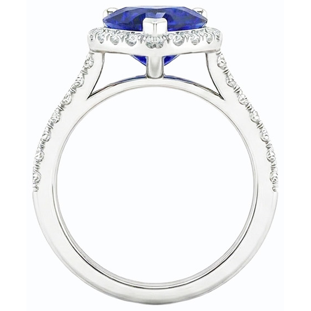 Natürlicher Diamant ( nicht im Labor gezüchtet ) Halo Ring Herz Blauer Saphir 3,50 Karat Weißgold Schmuck