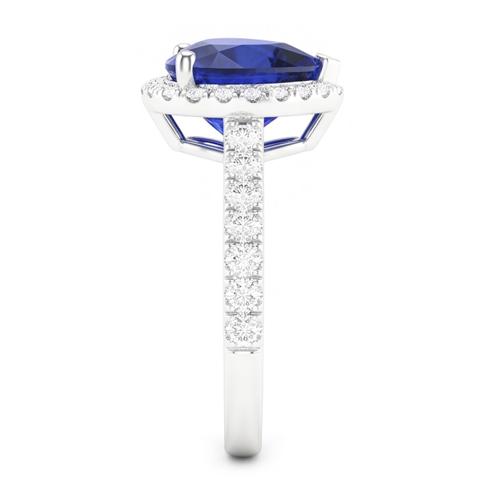 Natürlicher Diamant ( nicht im Labor gezüchtet ) Halo Ring Herz Blauer Saphir 3,50 Karat Weißgold Schmuck