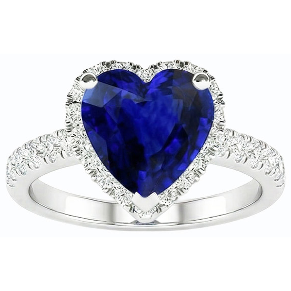 Natürlicher Diamant ( nicht im Labor gezüchtet ) Halo Ring Herz Blauer Saphir 3,50 Karat Weißgold Schmuck